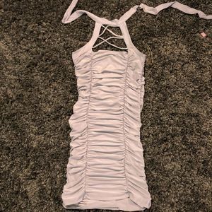 Gray rouched side strapless dress- medium